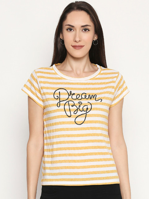 

People White & Yellow Striped Knitted Top
