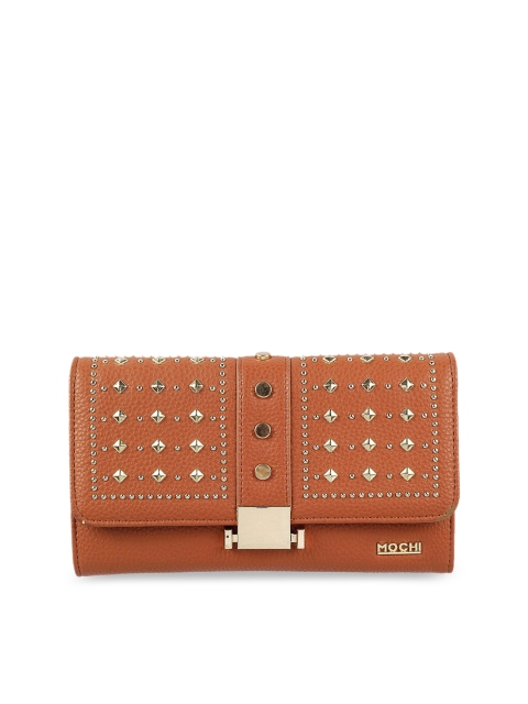 

Mochi Tan & Gold-Toned Striped Embellished Clutch