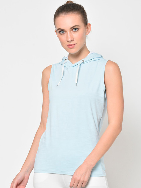 

PERFKT-U Women Sea Green Solid Basketball Hood T-shirt
