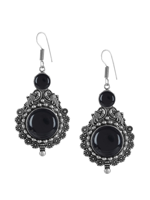 

Mali Fionna Black & Silver-Toned Circular Drop Earrings