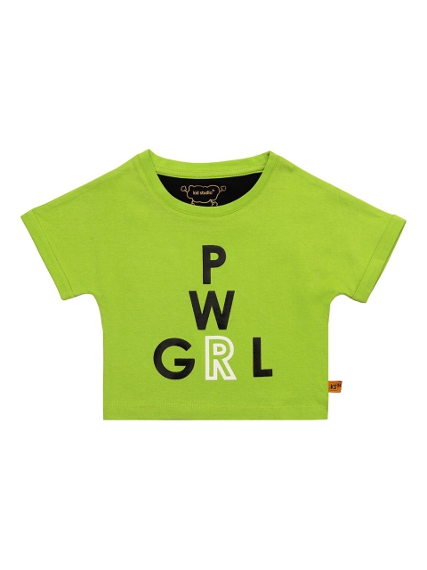 

Kid Studio Girls Green & Black Printed Round Neck T-shirt