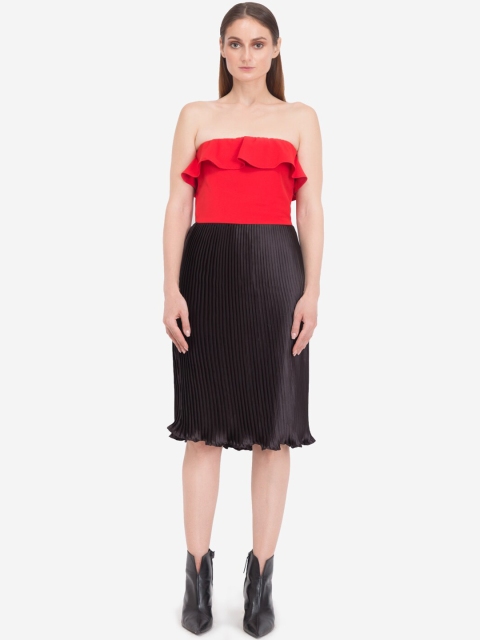 

Samshek Women Red & Black Colourblocked Fit and Flare Dress
