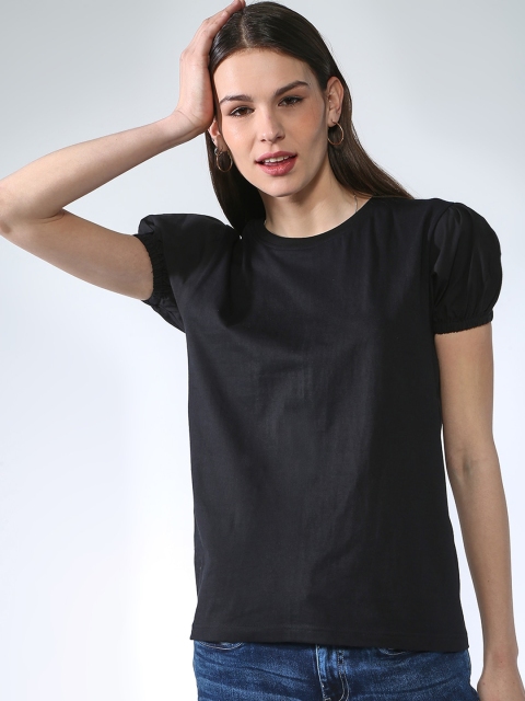 

Blue Saint Women Black Solid Round Neck T-shirt