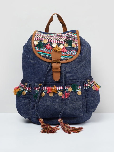 

max Women Navy Blue & Tan Geometric Backpack