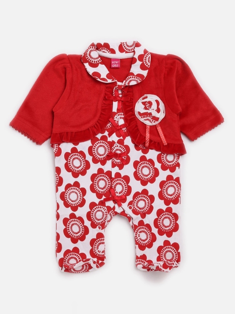 

WOW Baby Girl Red and White Floral Printed Layered Cotton Romper