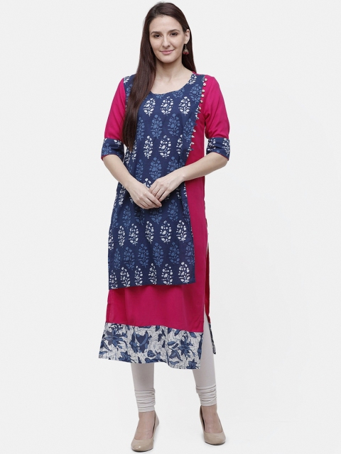

Rasada Women Pink and Navy Blue Printed Kurta
