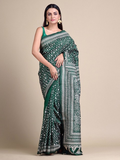 

Mitera Green Embroidered Pure Silk Designer Saree