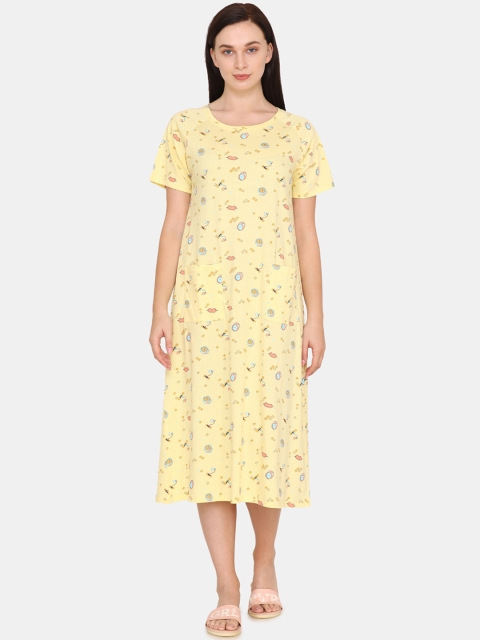 

Zivame Women Yellow Printed Nightdress