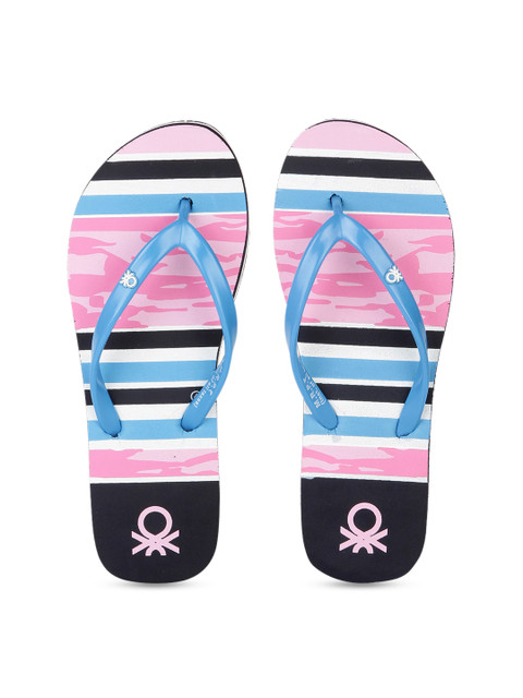 

United Colors of Benetton Women Blue & Pink Striped Thong Flip-Flops