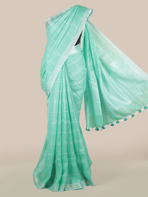 

Pothys Green Checked Linen Blend Saree