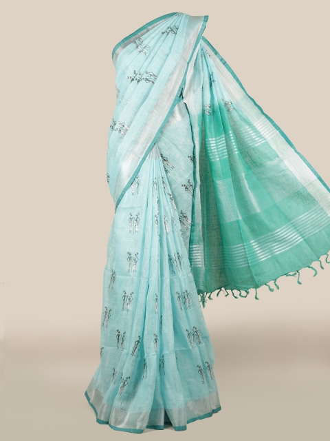 

Pothys Blue Printed Linen Blend Saree