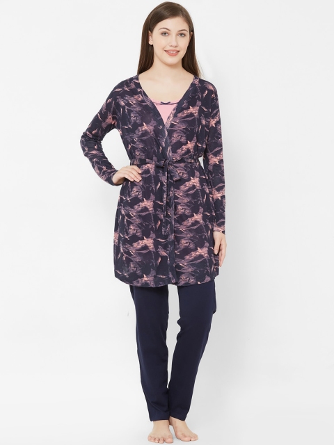 Juliet Women Black & Pink Printed Night Suit