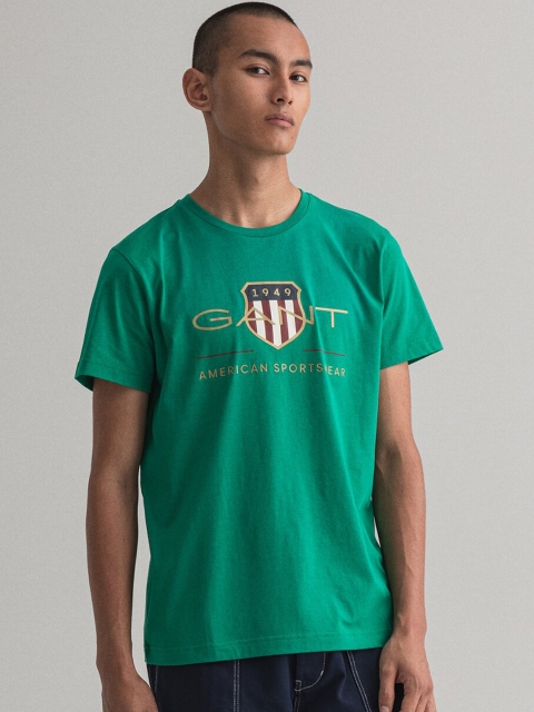 

GANT Men Green Printed Round Neck T-shirt