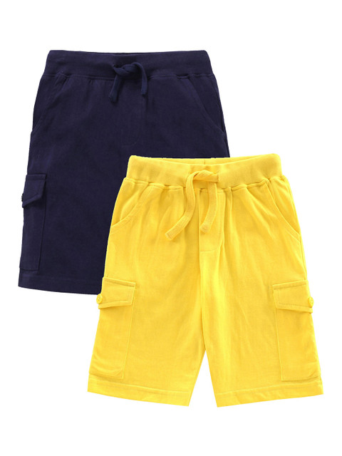

KiddoPanti Boys Pack Of 2 Solid Regular Fit Cotton Cargo Shorts, Navy blue