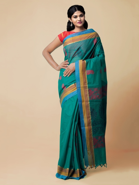 

Unnati Silks Green & Yellow Pure Cotton Woven Design Uppada Saree