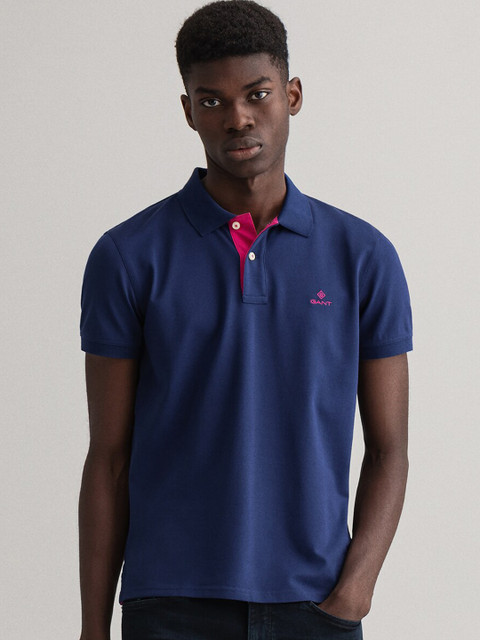 

GANT Men Blue Solid Polo Collar T-shirt