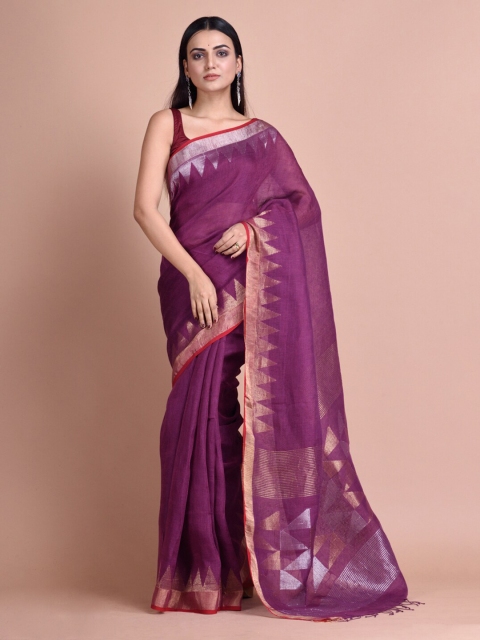 

Mitera Purple Woven Design Pure Linen Saree