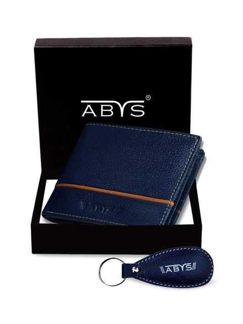 ABYS Unisex Navy Blue & White Genuine Leather Accessory Gift Set