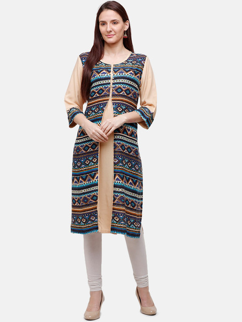

Rasada Women Beige & Blue Geometric Printed Kurta