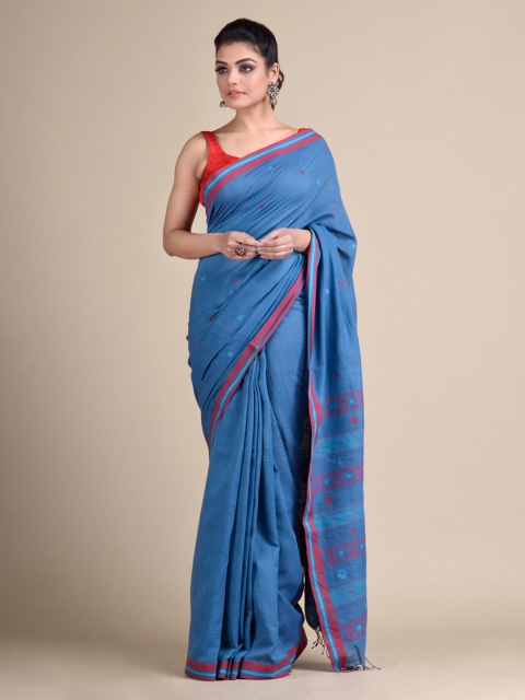 

Mitera Blue Solid Pure Cotton Designer Saree
