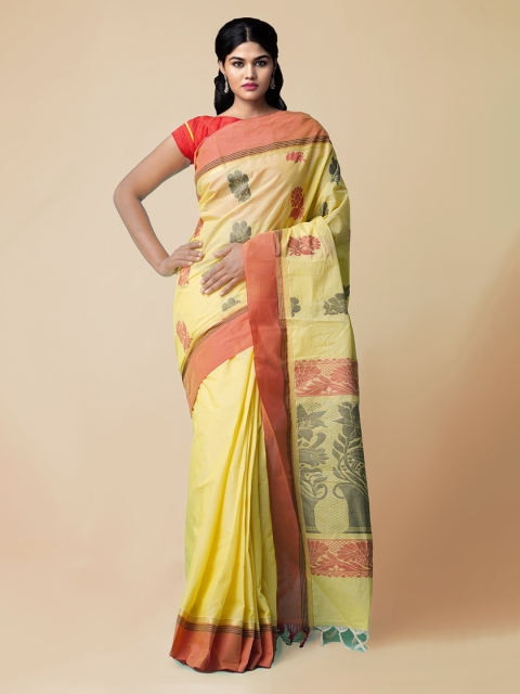 

Unnati Silks Yellow & Orange Pure Cotton Woven Design Uppada Saree