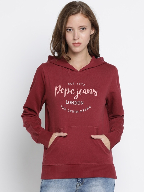 

Pepe Jeans Women Red Brand Logo Printed Hooded Sweatshirt