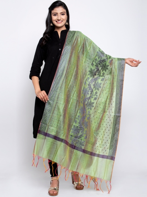 

LOOM LEGACY Green & Grey Banarsi Cotton Silk Jacquard Dupatta