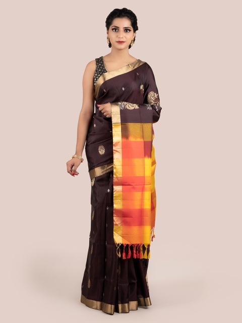 

Pothys Brown Pure Silk Checked Mysore Silk Saree