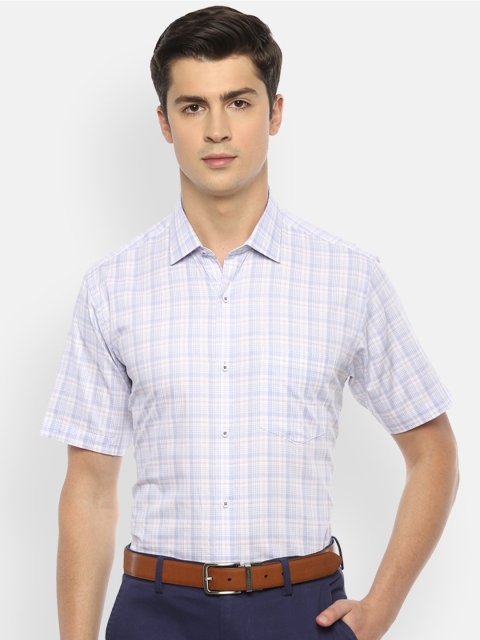 

Van Heusen Men Blue & White Regular Fit Checked Cotton Formal Shirt