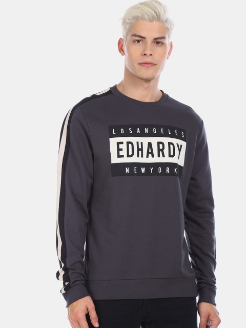 

Ed Hardy Men Grey & White Printed Sweatshirt