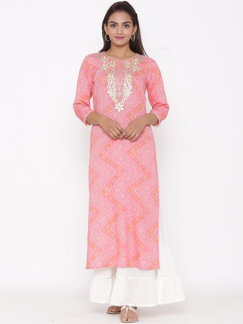 

Silai Bunai Women Pink & White Bandhani Printed Kurta with Sharara