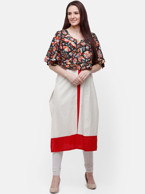

Rasada Off White Floral Printed Flared Sleeves Kurta