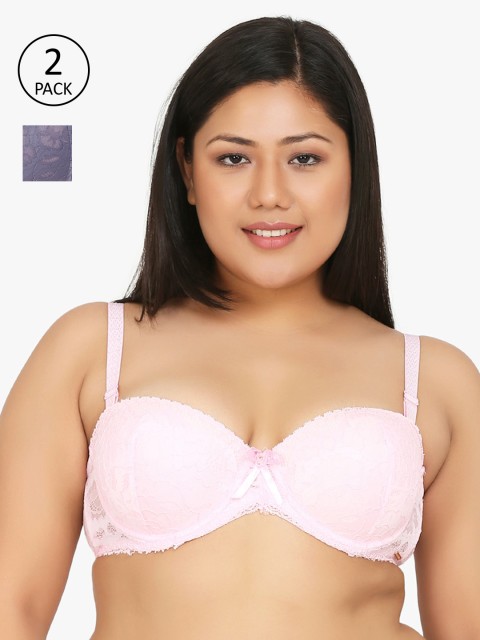 

Curvy Love Plus Size Pink Purple Lace Underwired Lightly Padded Balconette Bra