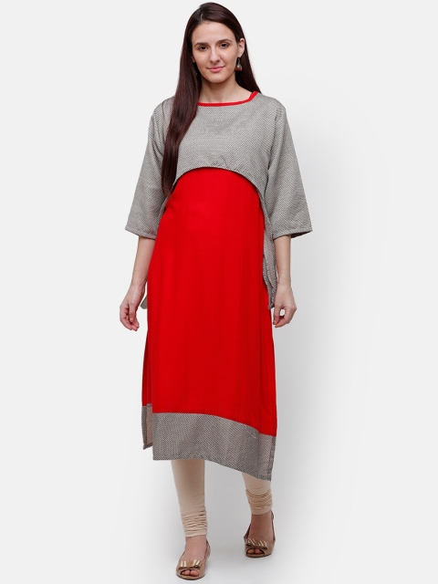 

Rasada Women Red & Grey Solid Straight Kurta
