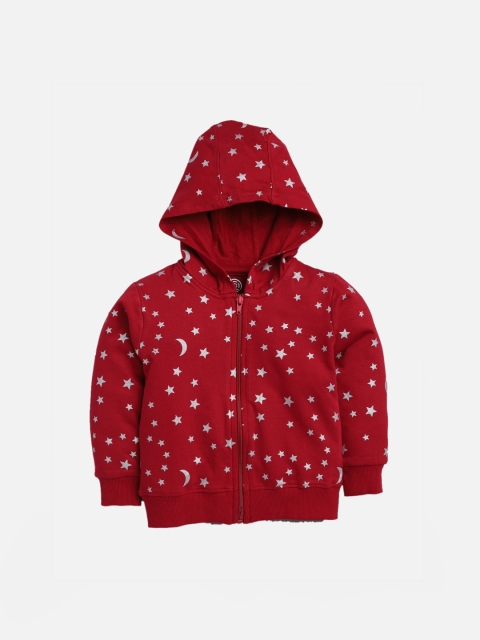 

TAMBOURINE Girls Maroon Printed Hooded Sweatshirt