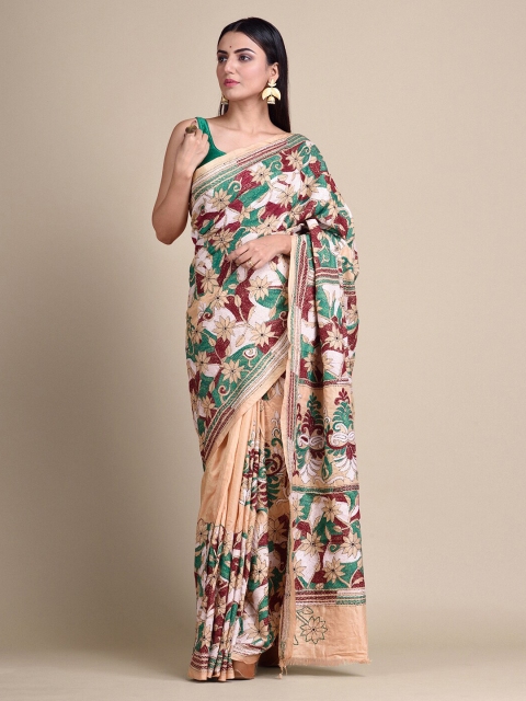

Mitera Multicoloured Embroidered Pure Silk Designer Saree, Multi
