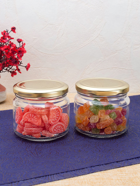 

WISHTANK Set of 2 Transparent Glass Jars With Copper-Toned Lids