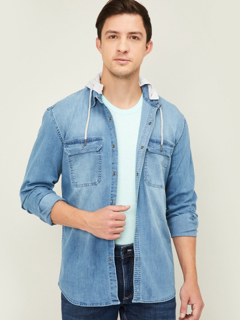 

Forca Men Blue Regular Fit Faded Hooded Casual Shirt