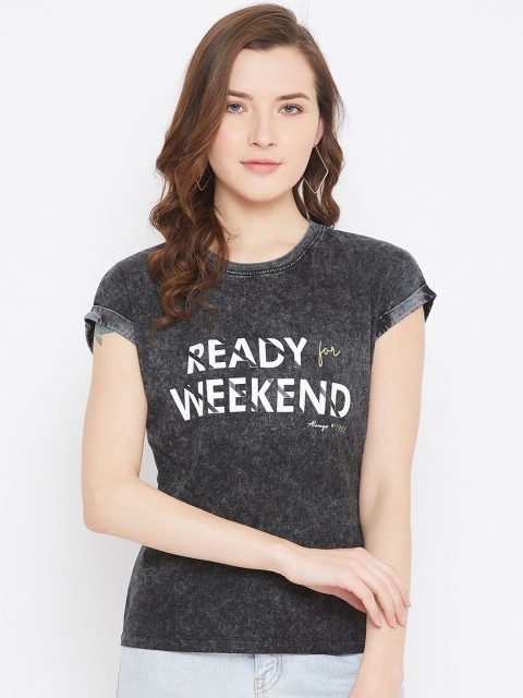 

Octave Women Black Printed Round Neck T-shirt