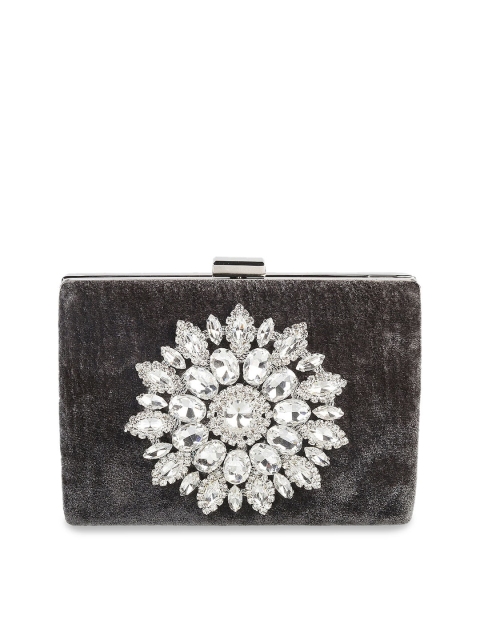 

Metro Silver-Toned & Grey Embellished Box Clutch