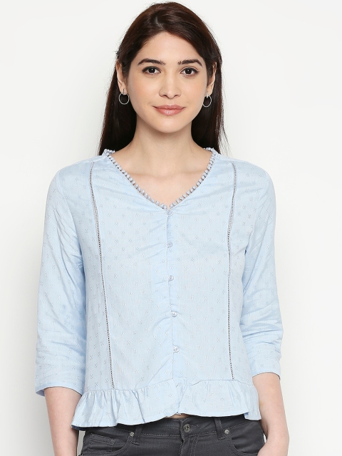 

People Women Blue Solid Top
