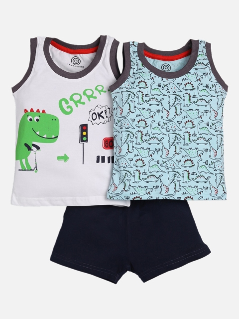 

TAMBOURINE Boys White & Navy Blue Printed T-shirt with Shorts