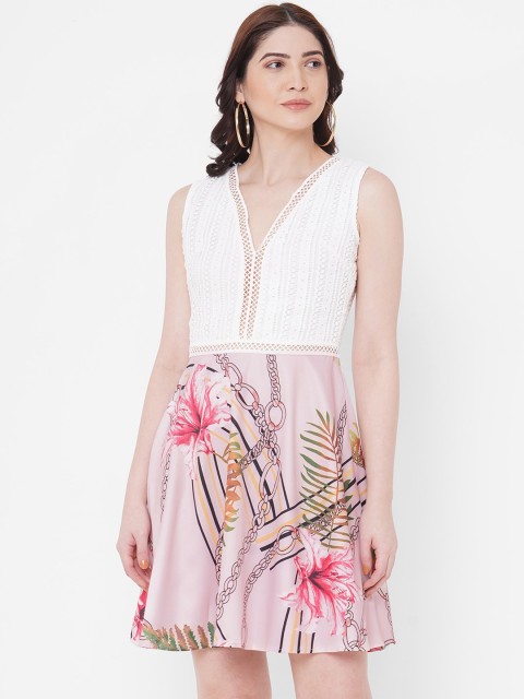 

bebe Women White Printed Fit and Flare Dress
