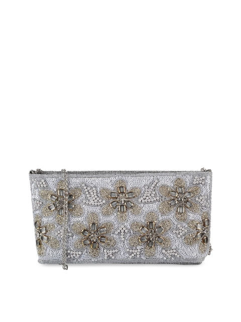 

Mochi Silver-Toned & Gold-Toned Embellished Embellished Clutch
