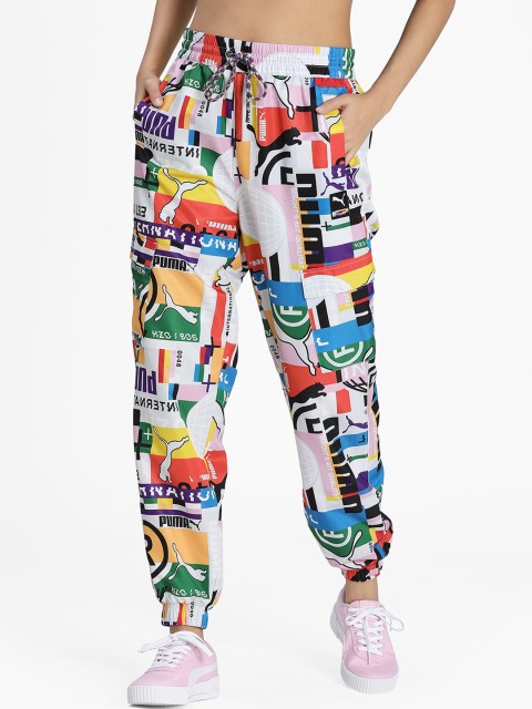 

Puma Women White & Blue Printed Straight Fit Joggers
