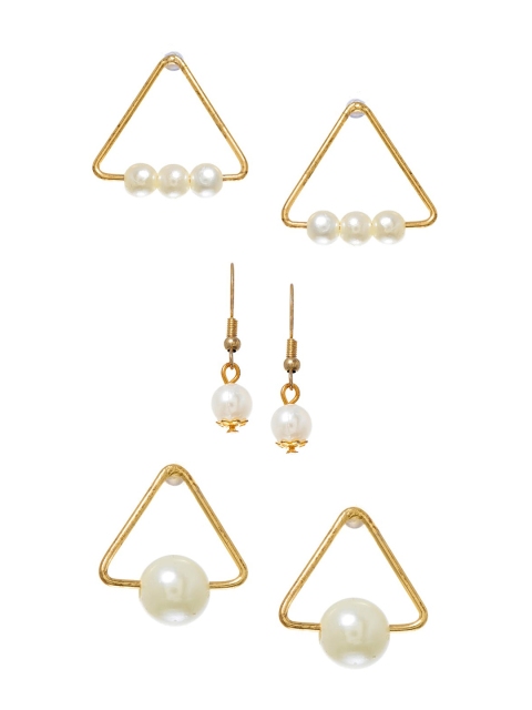 

FabAlley Set Of 3 White Gold-Plated Contemporary Drop Earrings