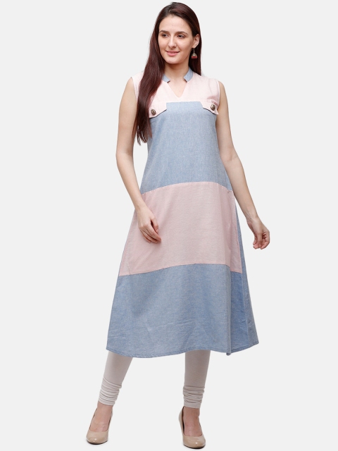 

Rasada Women Pink & Blue Colourblocked Kurta