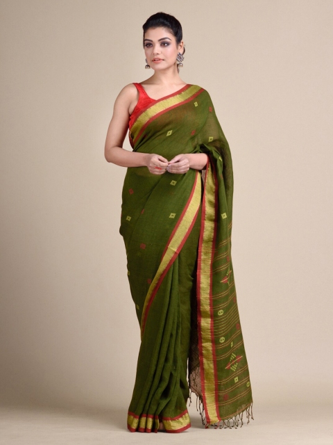 

Mitera Olive Green Woven Design Saree
