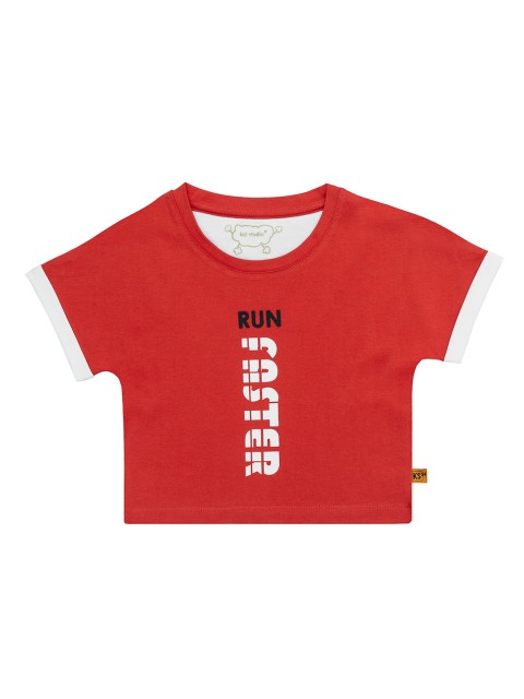 

Kid Studio Girls Red Printed Pure Cotton Crop Top