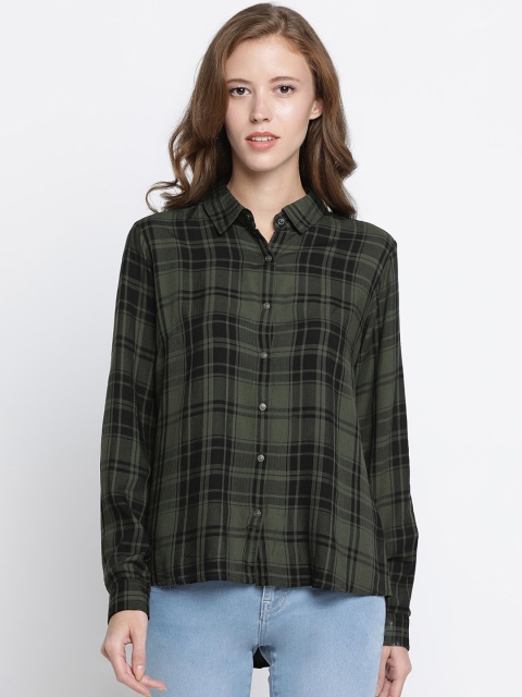 

Pepe Jeans Women Olive Green Regular Fit Checked Casual Shirt